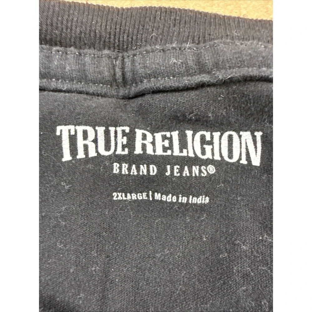 True‎ Religion Buddha Guitar Logo Black Short Sleeved T-Shirt Men's Size XL
